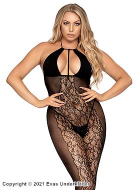 Freizügiger Bodystocking, Neckholder, Spitzeneinlagen, Schlüsselloch